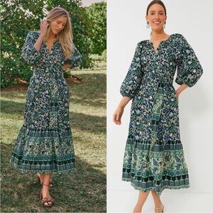 Tuckernuck Navy and Green Batik Floral Lyles Dress